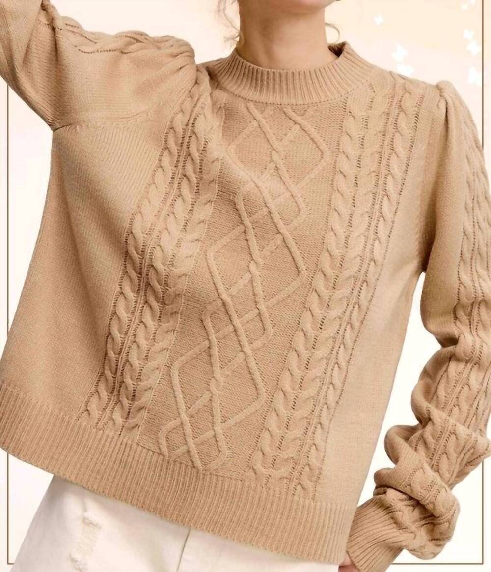 NEW LA MIEL super soft ribbed crew neck cable knit sweater in crumb cake